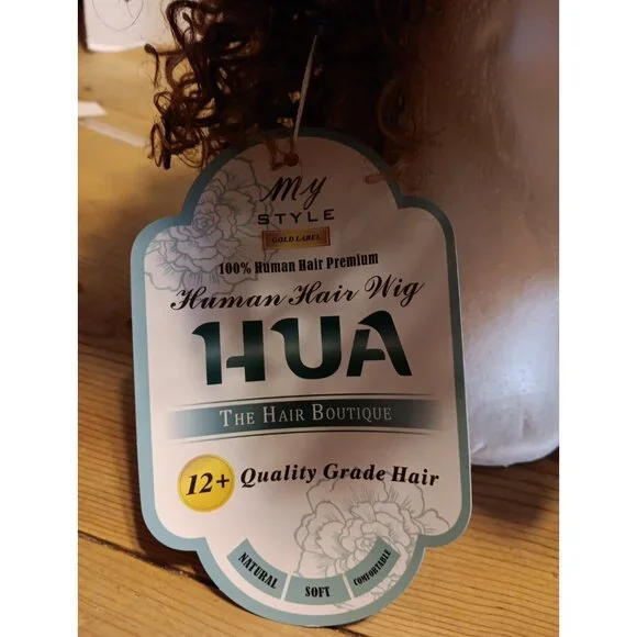 My Style HUA Human Hair Wig Women Brown Frosted Short Curly Premium Glueless NWT - Picture 5 of 9